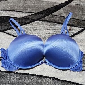 VICTORIA SECRET 2021 BOMBSHELL BLUE SMOOTH LACE-TRIM PLUNGE "V" PUSH-UP BRA